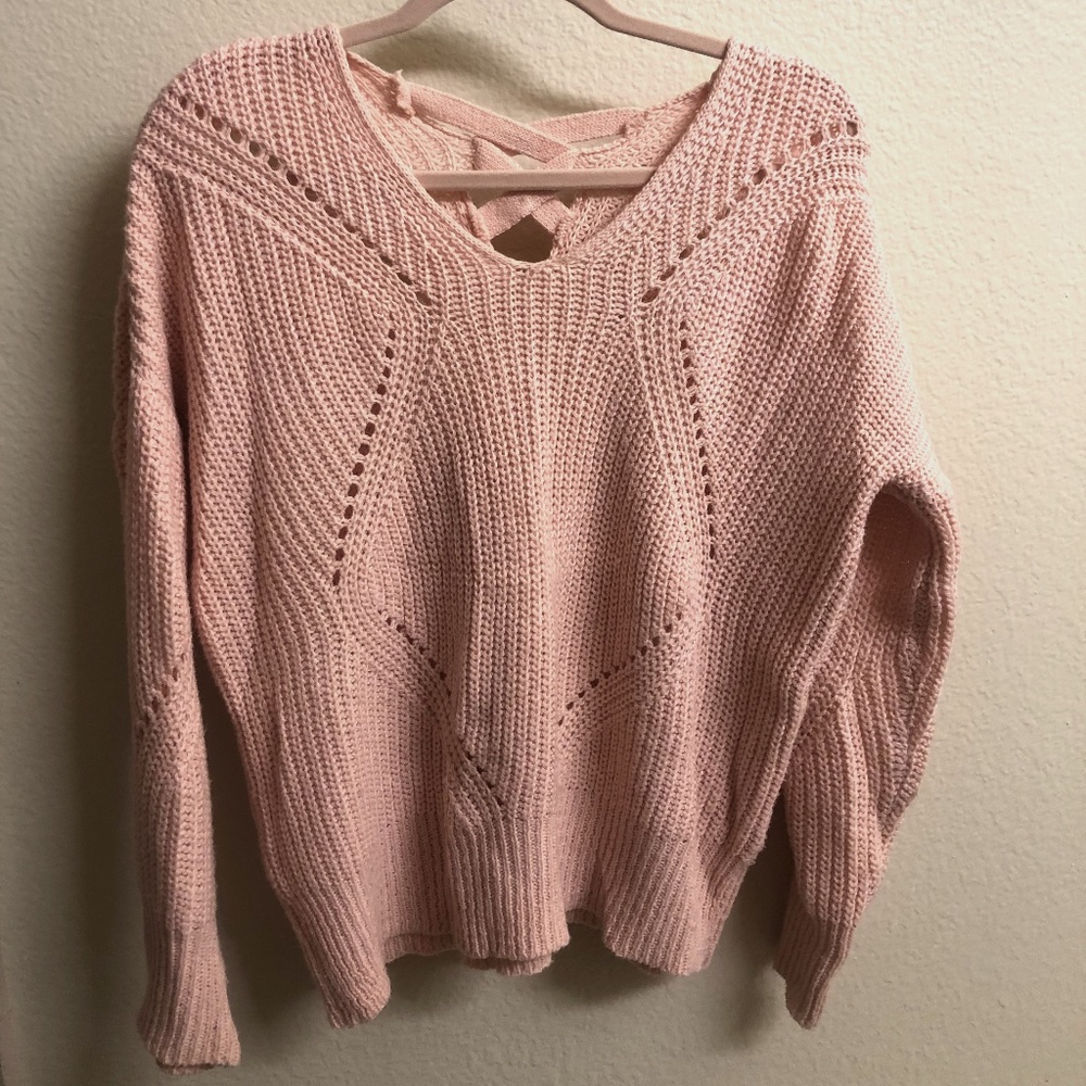 Pink Crochet Knit Sweater